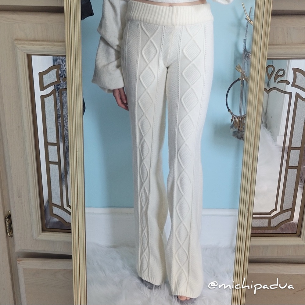Edikted Ray Cable Stitch Knit Flare Sweater Pants